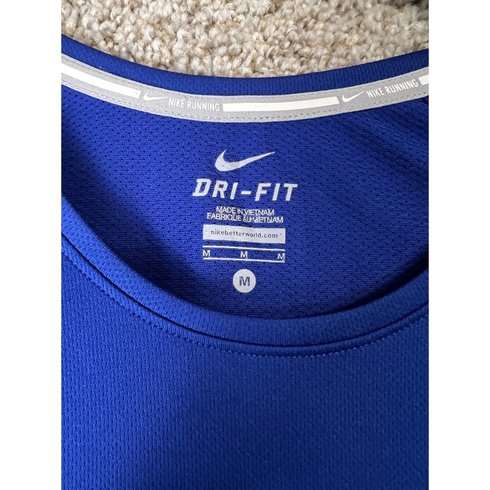 Nike Running Dri-FIT Shirt Womens Medium Blue Colorblock Short Sleeve Gym Top - Picture 2 of 7
